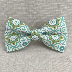 Teal and Olive Ogee Medallion Dog Bow Tie
