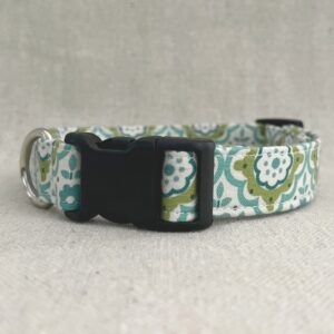 Teal and Olive Ogee Medallion Dog Collar