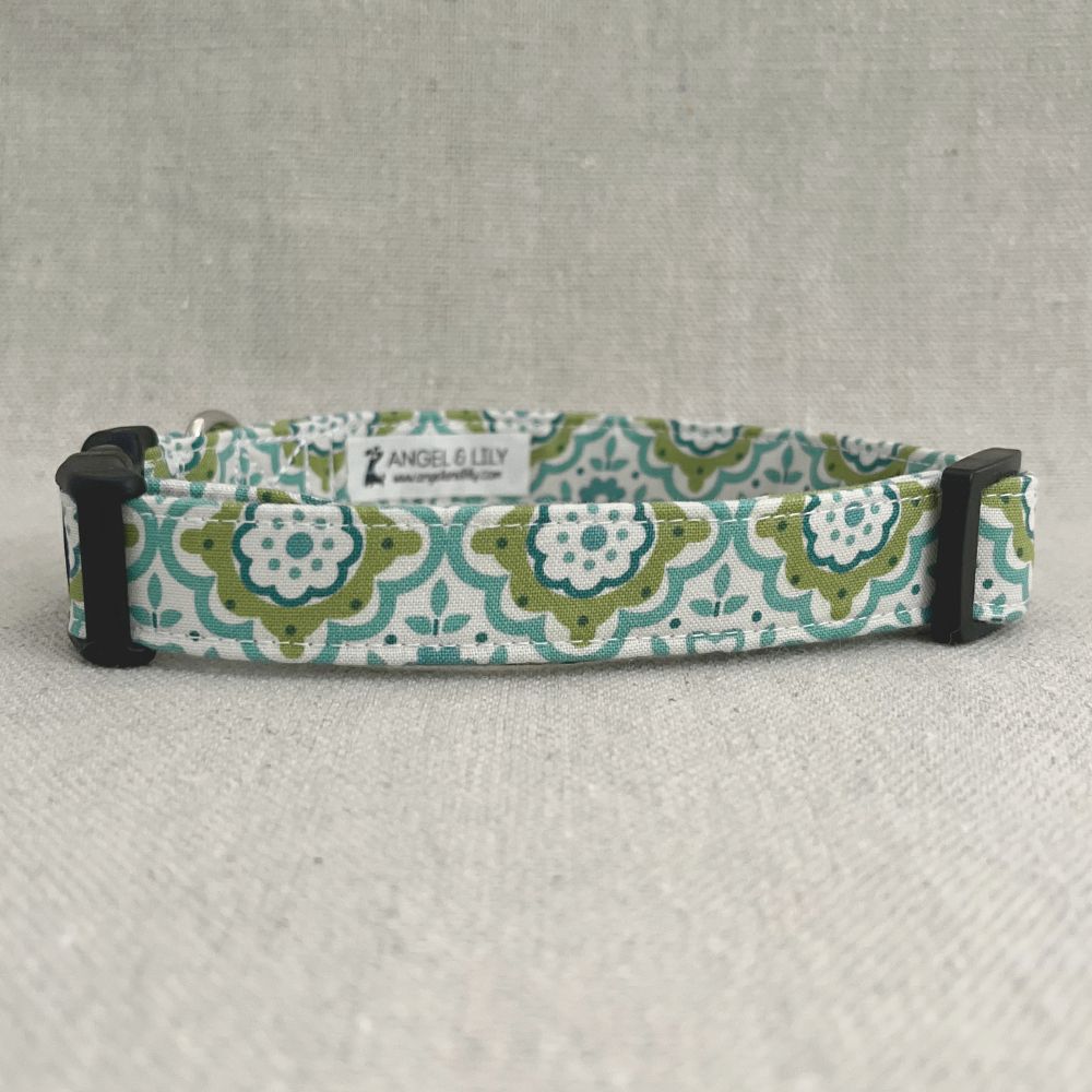Teal and Olive Ogee Medallion Dog Collar - Image 2