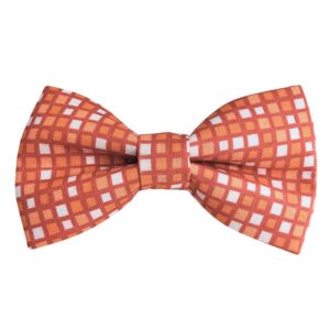Orange and White Modern Geometric Squares Dog Bow Tie