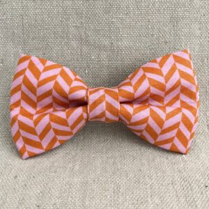 Pink and Orange Modern Herringbone Dog Bow Tie