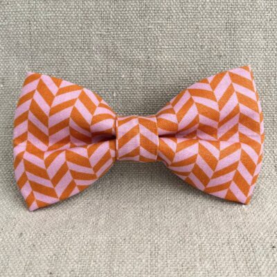 Pink and Orange Modern Herringbone Dog Bow Tie