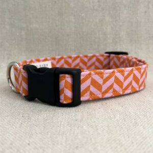Pink and Orange Modern Herringbone Dog Collar