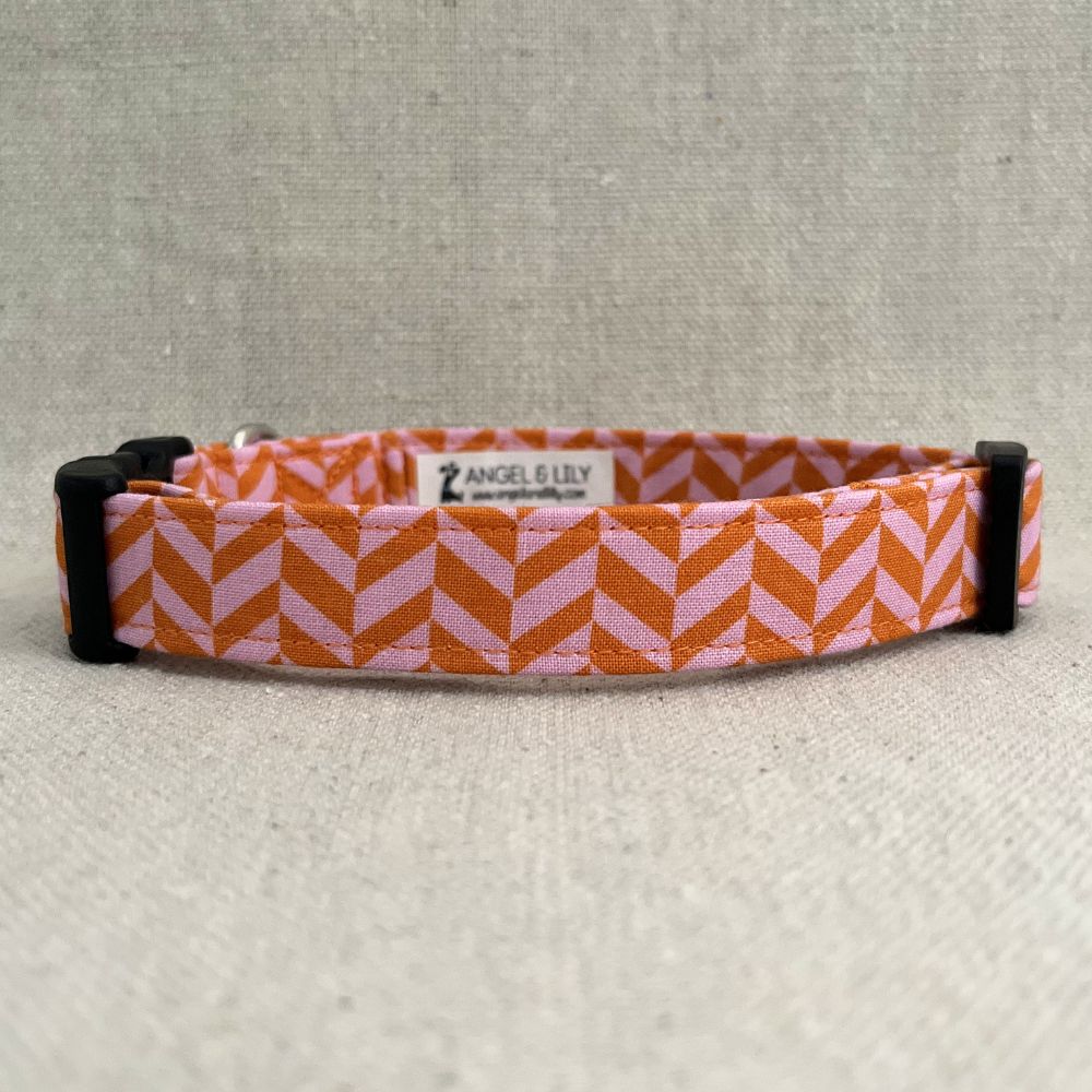 Pink and Orange Modern Herringbone Dog Collar - Image 2