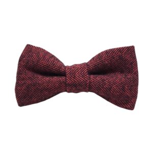 Red and Black Flannel Tweed Herringbone Dog Bow Tie