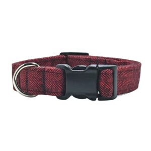 Red and Black Flannel Tweed Herringbone Dog Collar