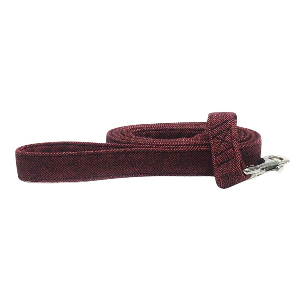 Red and Black Flannel Tweed Herringbone Dog Leash