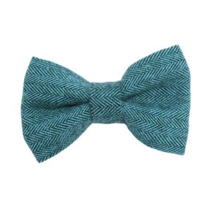 Teal and Black Flannel Tweed Herringbone Dog Bow Tie