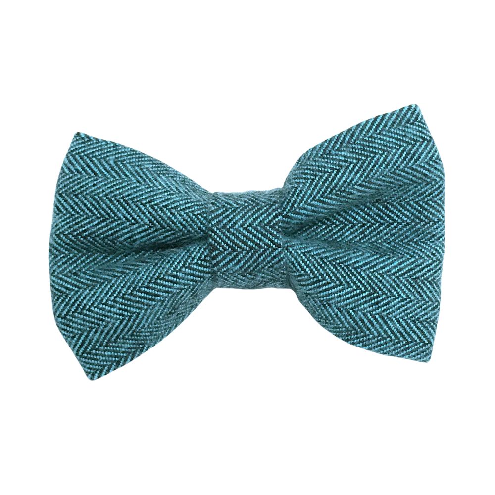 Teal and Black Flannel Tweed Herringbone Dog Bow Tie