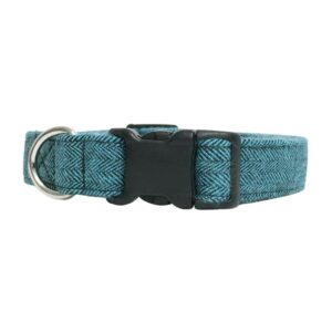 Teal and Black Flannel Tweed Herringbone Dog Collar