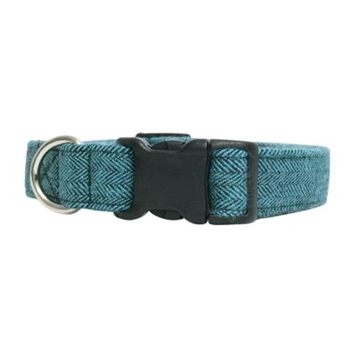 Teal and Black Flannel Tweed Herringbone Dog Collar