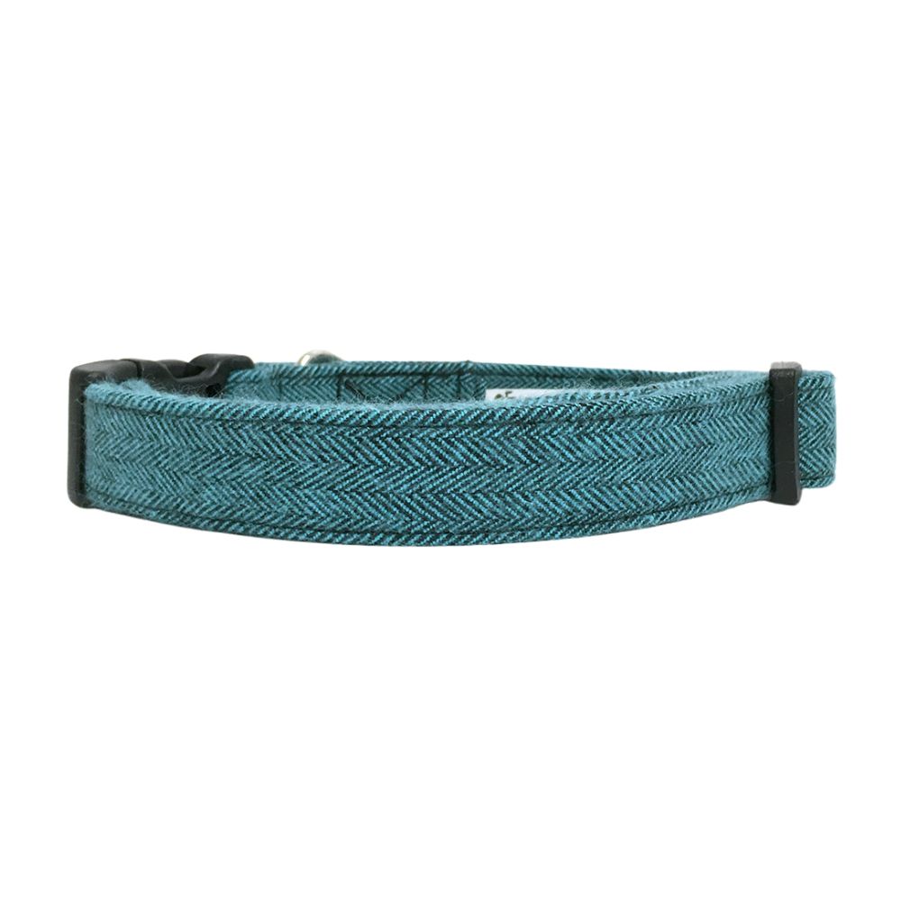 Teal and Black Flannel Tweed Herringbone Dog Collar - Image 2