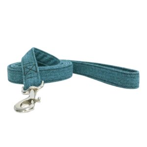 Teal and Black Flannel Tweed Herringbone Dog Leash