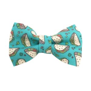 Teal with Tiny Tacos Dog Bow Tie