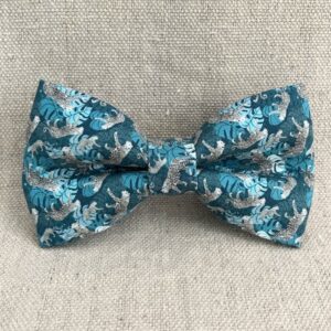 Teal Leopards and Monstera Leaves Dog Bow Tie