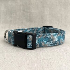 Teal Leopards and Monstera Leaves Dog Collar