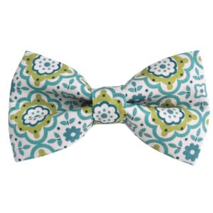 Teal and Olive Ogee Medallion Dog Bow Tie