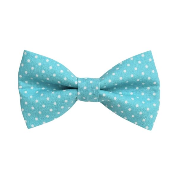 Aqua Blue and White Polka Dots Dog Bow Tie