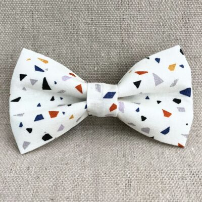 White Terrazzo Dog Bow Tie